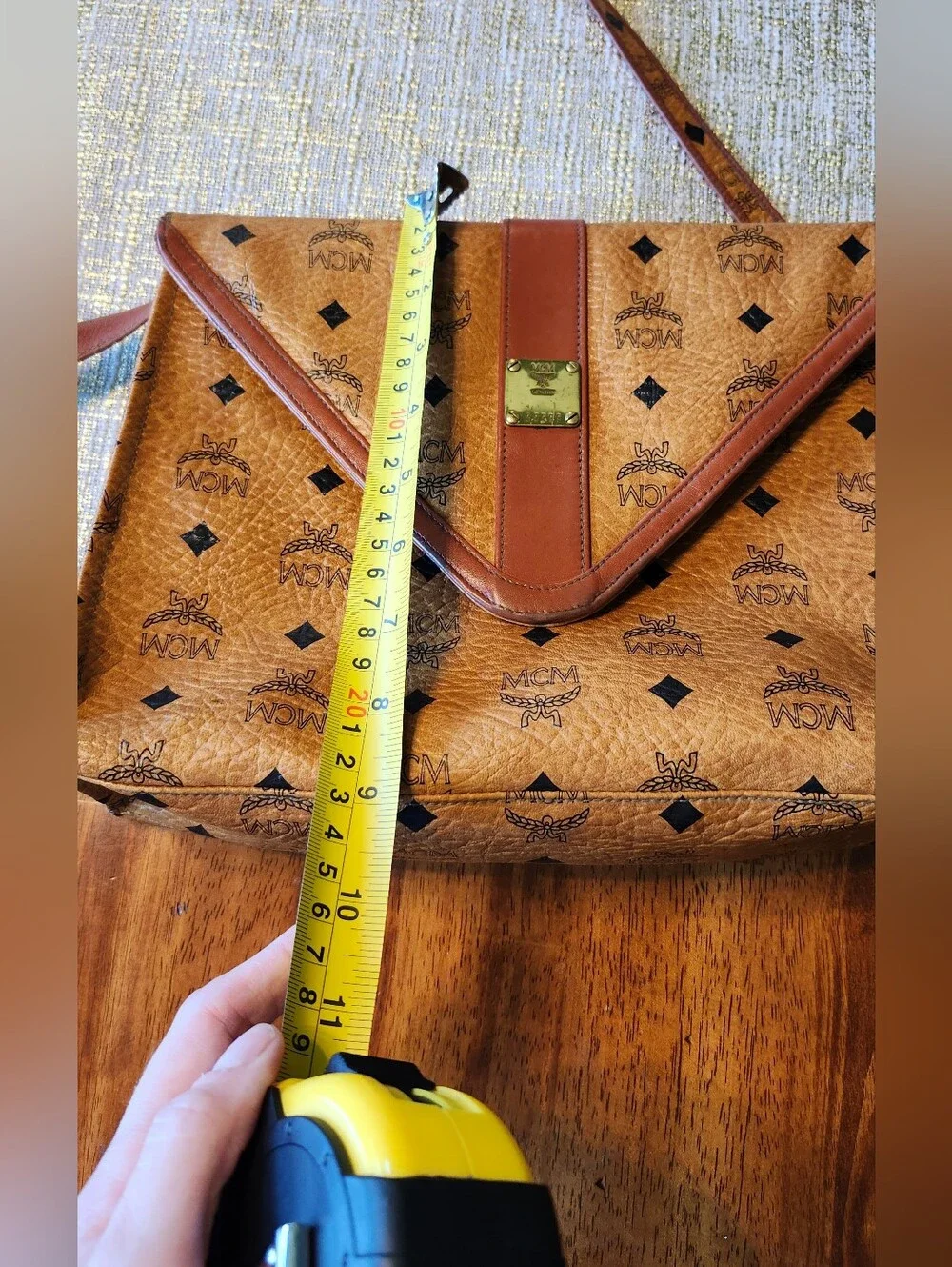 Vintage 1980s MCM Cognac Visetos Envelope Foldover Crossbody OR Clutch - Picture 11 of 12